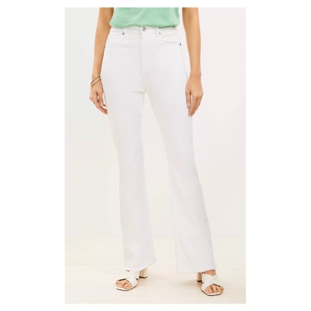Loft The Slim Flare High Rise Curvy White Jeans Petite 33/16 Frayed Hem New